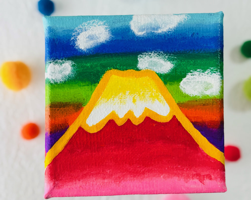 10cm】富士山 虹色の空 キャンバスアート カラフル アクリル