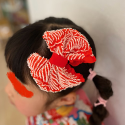 赤 リボン ヘアアクセサリー 髪飾り ヘッドドレス 縮緬 七五三 m4