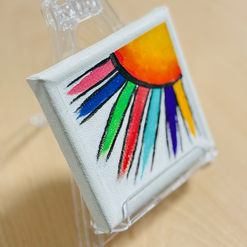 10cm】太陽 アート風 キャンバスアート カラフル アクリル絵の具