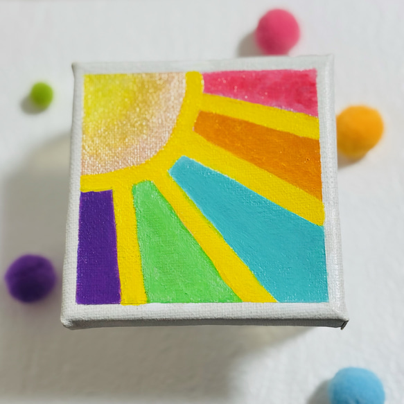 10cm】太陽 キャンバスアート カラフル アクリル絵の具 ※運気アップ