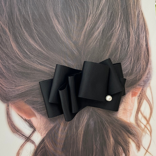 ブラックリボン　ヘアクリップ ヘアクリップ リボン ブラック 2個セット ミニクリップ ロング