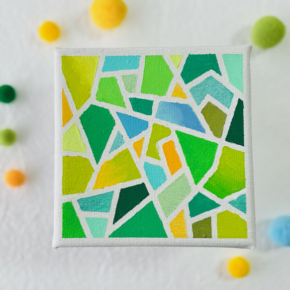 10cm】緑系 モザイクアート タイル風 キャンバスアート カラフル