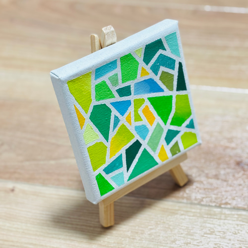 10cm】緑系 モザイクアート タイル風 キャンバスアート カラフル