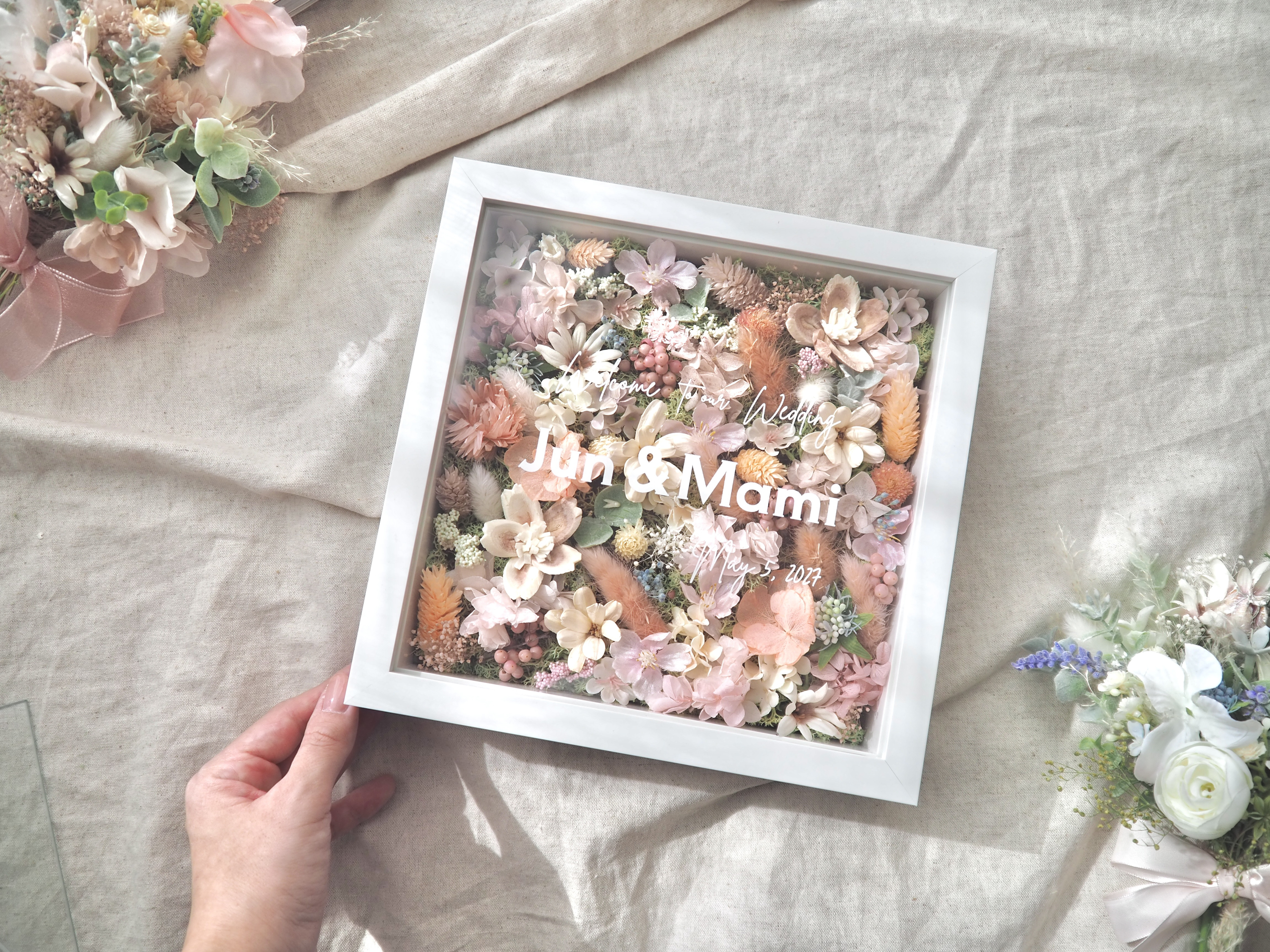 【35〜80名様分】ゲスト参加型　結婚式証明書　70本✴︎スクエア　ふんわりピンク