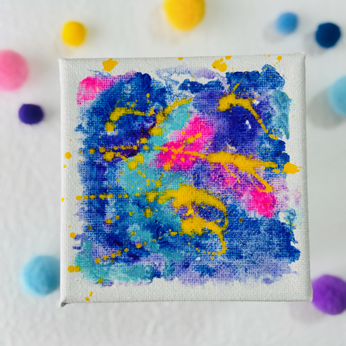 10cm】ニュアンスブルー キャンバスアート カラフル アクリル絵の具