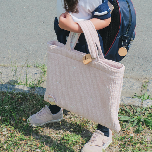 親子で使えるレッスンバッグ ピンクリボン刺繍ヌビバッグ お稽古バッグ