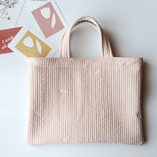 親子で使えるレッスンバッグ ピンクリボン刺繍ヌビバッグ お稽古バッグ