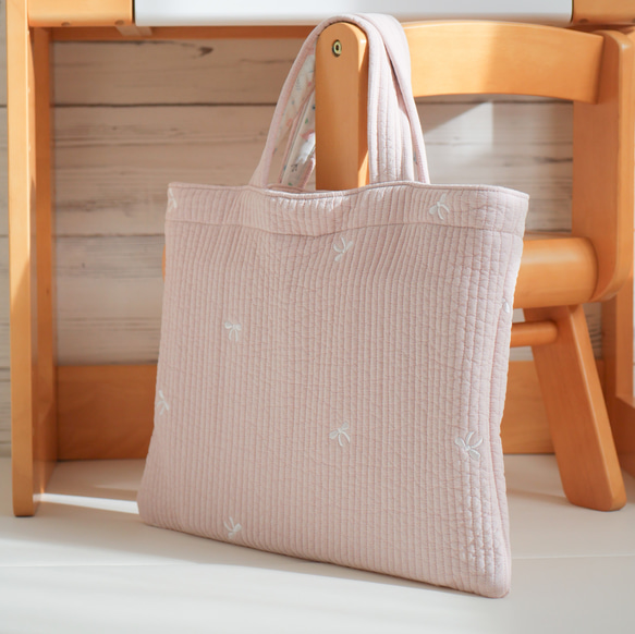 h　ヌビバッグ　リボン　レッスンバッグ 親子で使えるレッスンバッグ ピンクリボン刺繍ヌビバッグ お稽古バッグ
