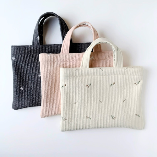 親子で使えるレッスンバッグ ピンクリボン刺繍ヌビバッグ お稽古バッグ
