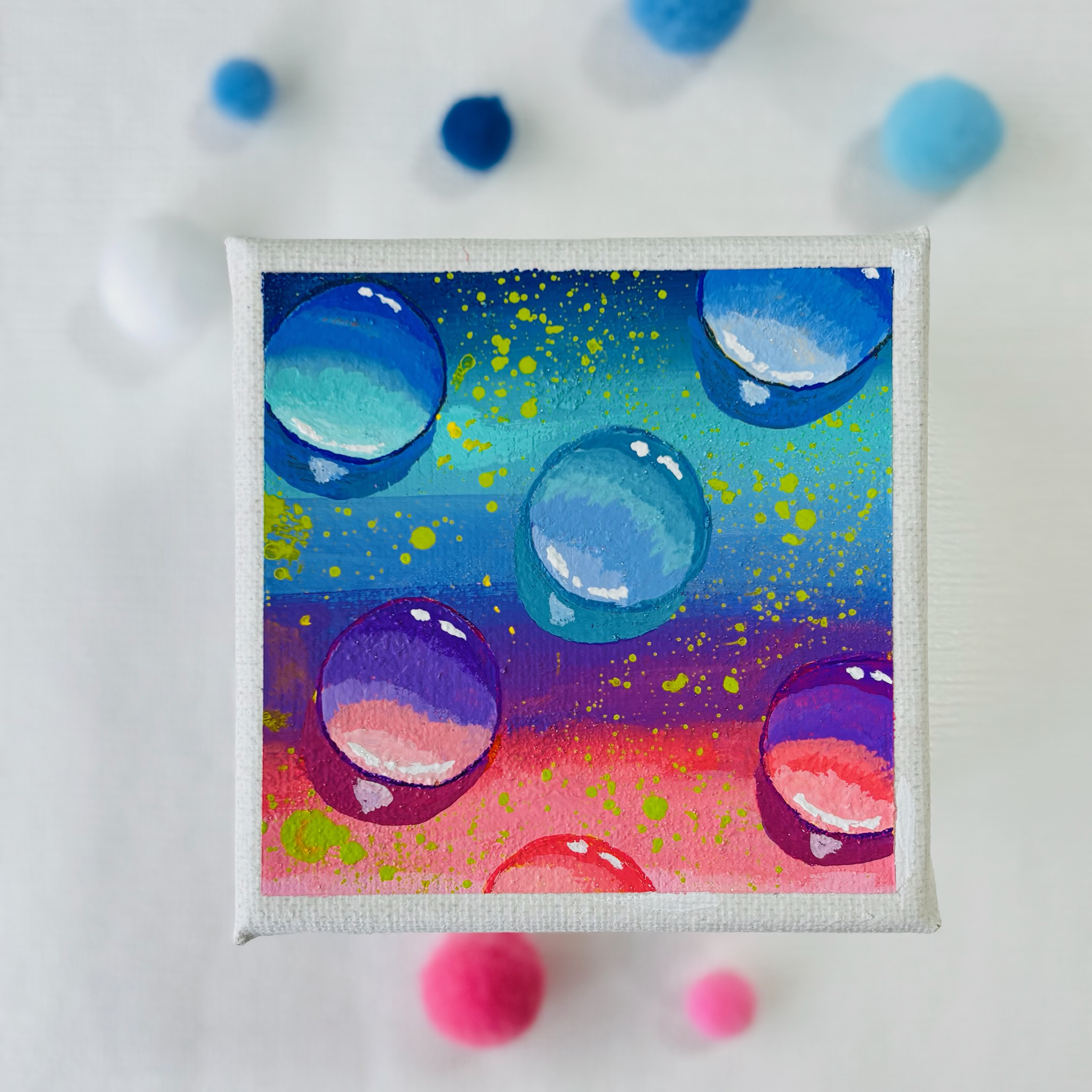 10cm】水滴 キャンバスアート カラフル アクリル絵の具 ※運気