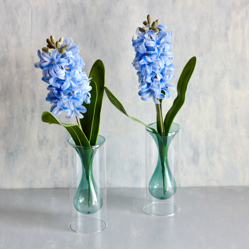 ガラス花瓶付き】ブルーヒヤシンスの春の投げ入れ アートフラワー