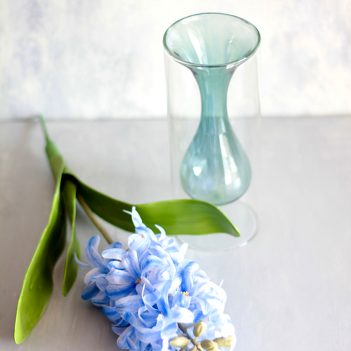 ガラス花瓶付き】ブルーヒヤシンスの春の投げ入れ アートフラワー