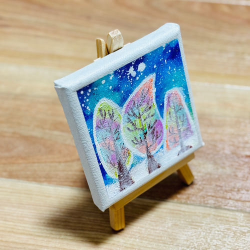 10cm】冬の木 雪 キャンバスアート カラフル アクリル絵の具