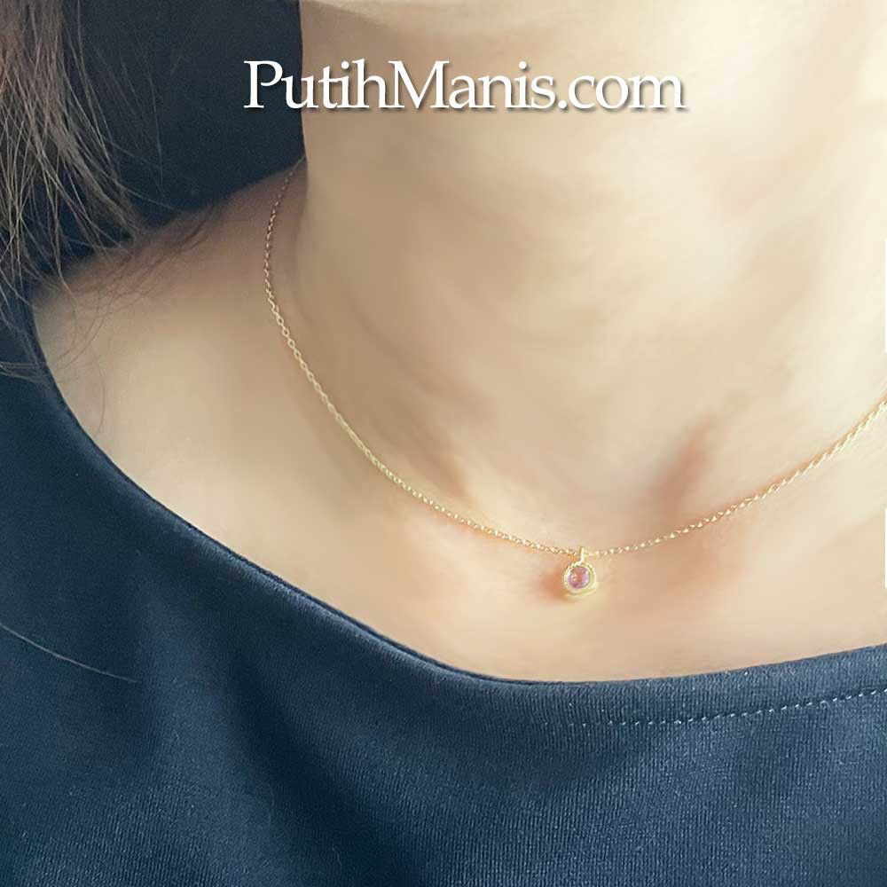 天然アメジスト［２月誕生石］を銀線細工で包んだ一粒石ネックレス 【ニッケルフリーゴールド】 [fil3202-n-g]