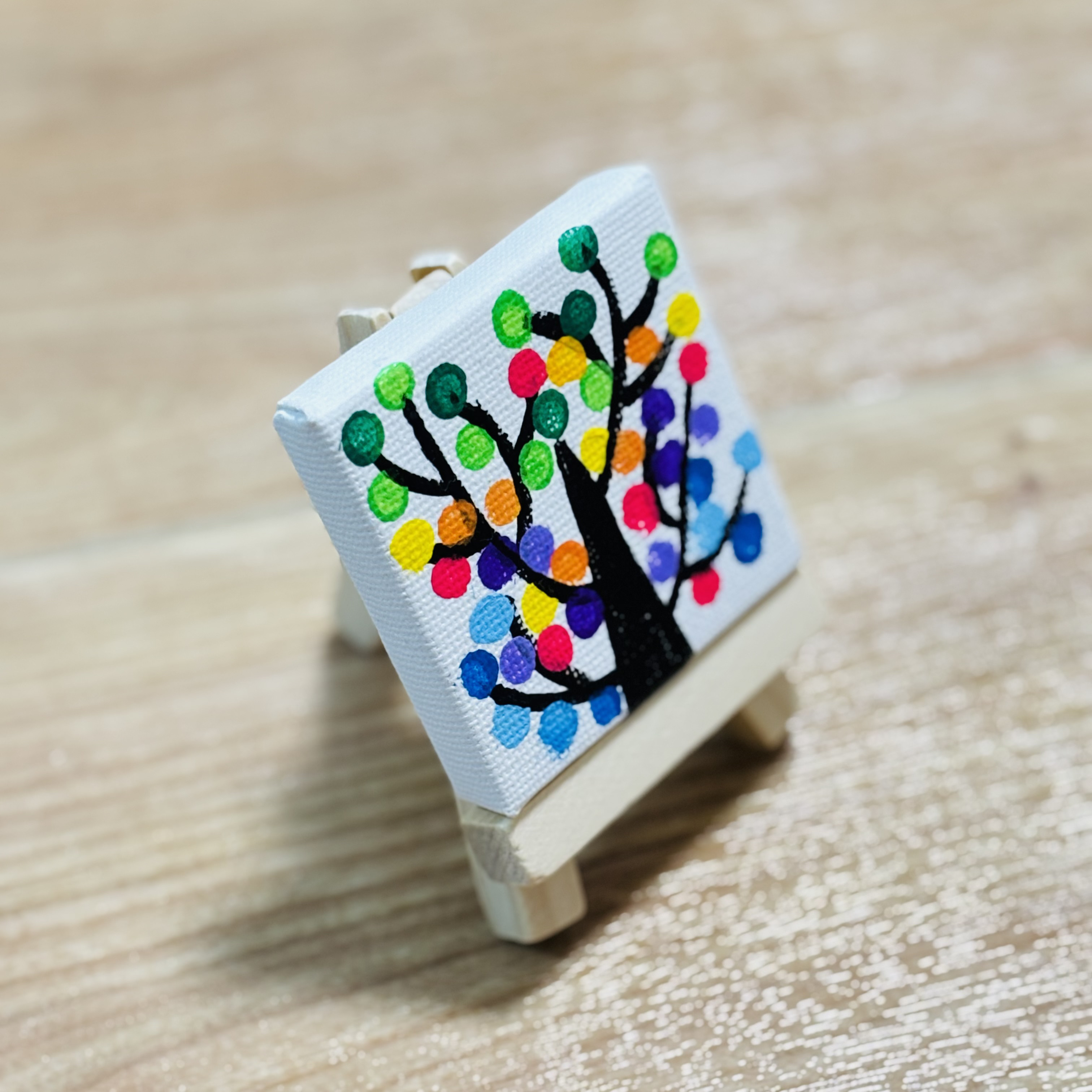 5cm】幸せの実 虹色キャンバスアート カラフル アクリル絵の具