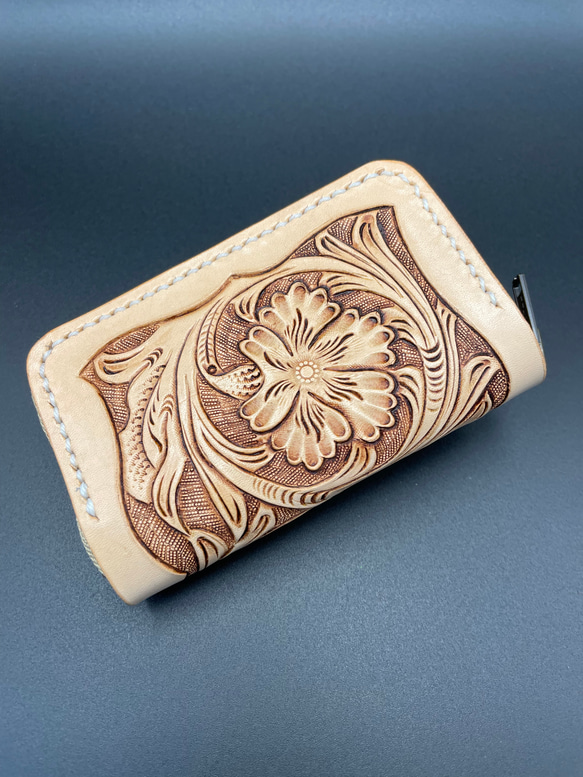しんた様オーダー　レザーカービング　ラウンドファスナーキーケース ラウンドファスナー キーケース キーケース T's leather craft 通販