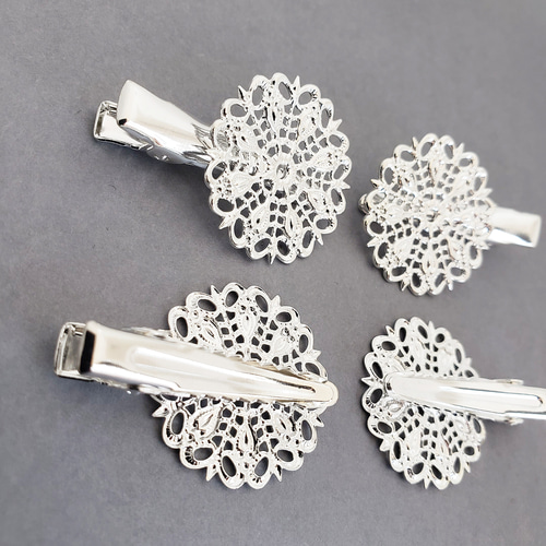 4個 ヘアクリップ 透かし 台座 花 ヘア金具 パーツ 金具 基礎