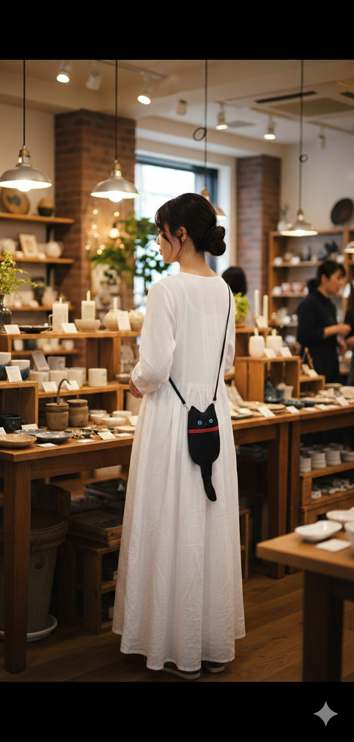 SIOCO✳︎11号帆布〈黒〉首輪〈ベルベットレッド〉猫ポシェット《Chloeクロエ》スマホショルダー