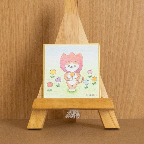 花畑猫　油彩画 原画　ミニ絵画　オリジナル　猫　花 原画 「お花畑でおやすみにゃん」 F10号 ＃絵画 ＃ねこ ＃猫の絵