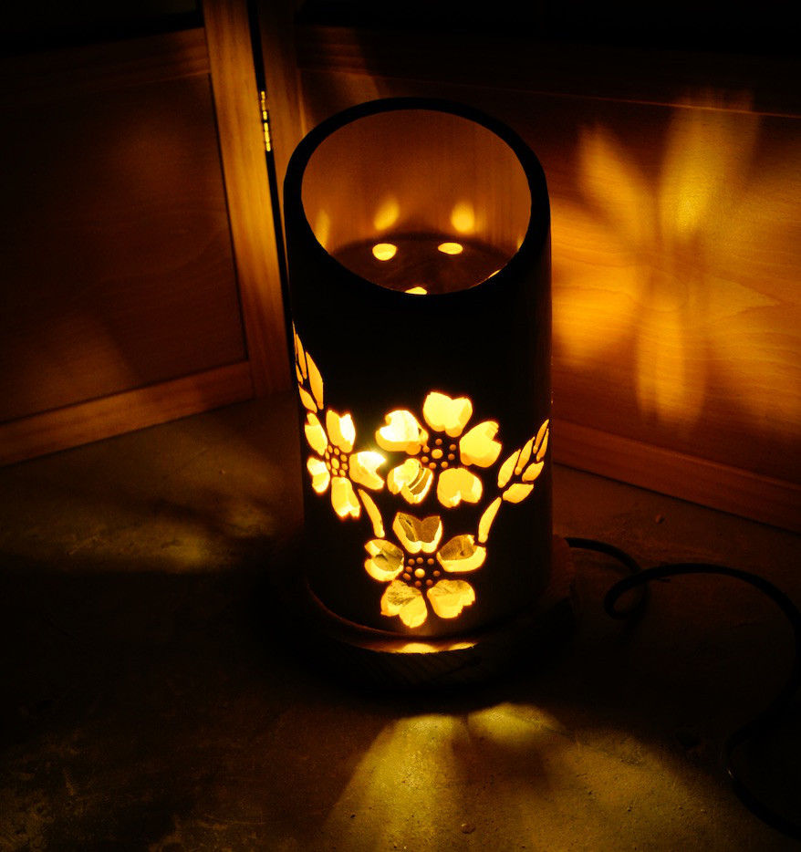 ◆全面彫◆竹灯り・竹あかり・竹灯籠　 ～～ 癒しの灯り ★花園★～～