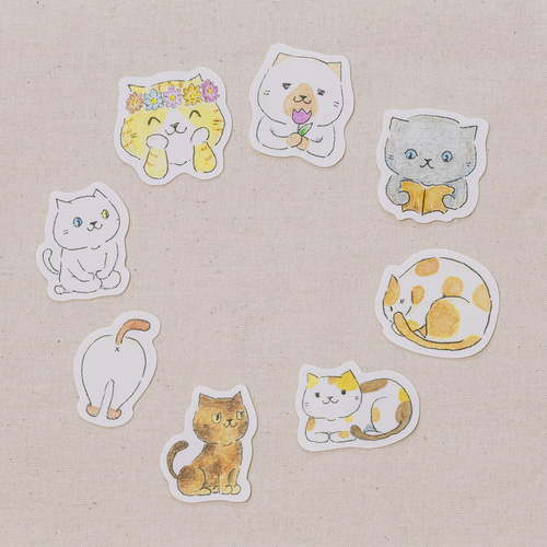 ゆるかわにゃんこ フレークシール 8種類セット / グッズ フレーク