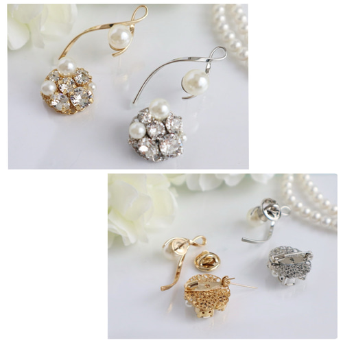 卒入学式OK！選べるフォーマル一式セット＞ ブローチ2点+貝パール