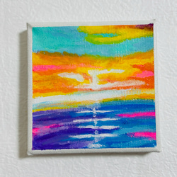 10cm】海 夕焼け キャンバスアート カラフル アクリル絵の具 ※運気