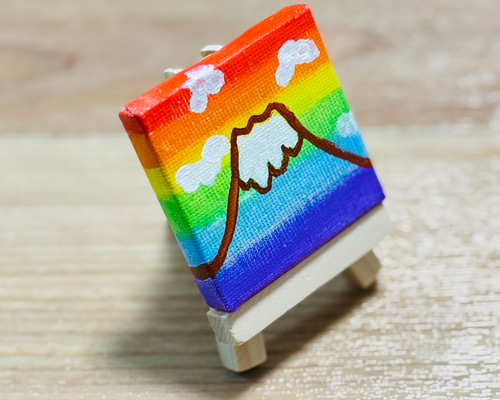 5cm】富士山 虹色 キャンバスアート カラフル アクリル絵の具 ※運気