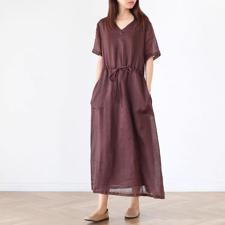 シアー感のあるラミーリネンで軽やかに♪ウエストギャザーワンピース