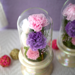 「仏花」カーネーションのガラスドーム プリザーブドフラワー＜受注制作＞お供え花 2枚目の画像