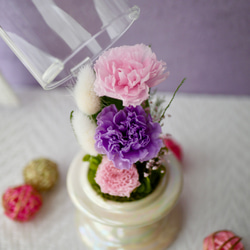 「仏花」カーネーションのガラスドーム プリザーブドフラワー＜受注制作＞お供え花 5枚目の画像