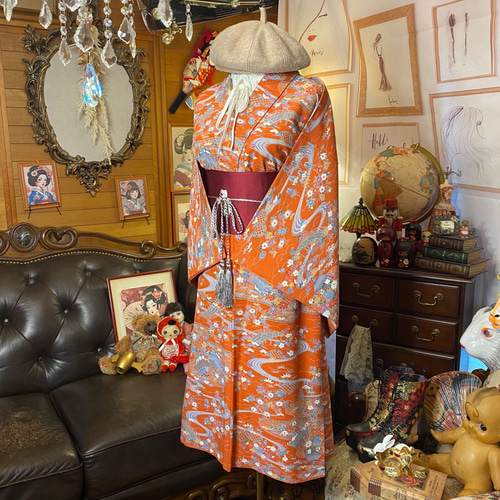 着物リメイク ワンピース ドレス 着物 リメイク ワンピース ドレス 洗える 化繊 名古屋帯サッシュベルト