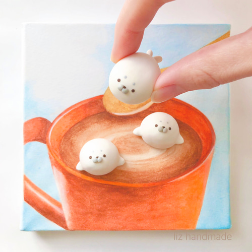 アザラシのマシュマロココア(原画) イラスト liz 通販 18871187