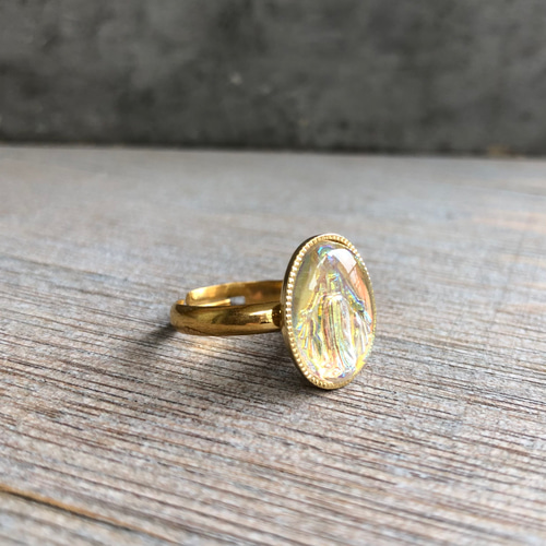レア　ヴィンテージガラス　マリア　オーロラ　インタリオ　リング　指輪　お守り レア ヴィンテージガラス マリア オーロラ インタリオ リング 指輪