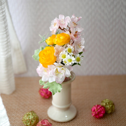 「仏花」「インテリア」桜・ラナンキュラスのミニ花束【春】＜アーティフィシャルフラワー＞ お供え花 3枚目の画像
