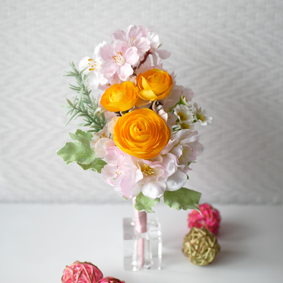 「仏花」「インテリア」桜・ラナンキュラスのミニ花束【春】＜アーティフィシャルフラワー＞ お供え花 5枚目の画像