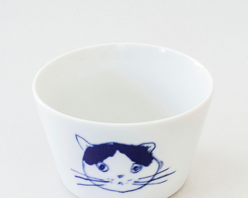 双寿園 猫シリーズうどん猪口 ＜かおねこ＞蓋にもなる薬味皿付き
