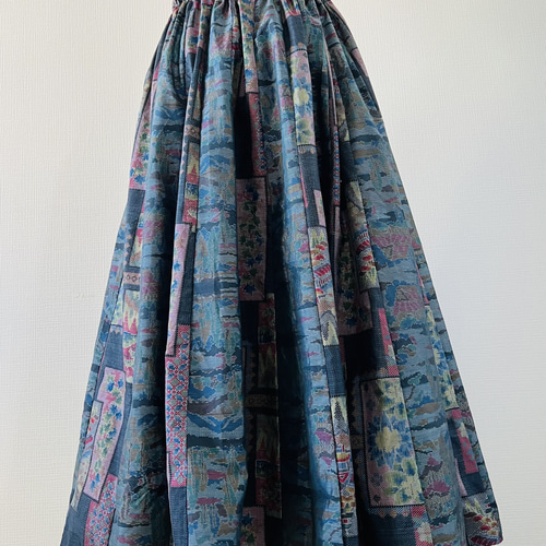 再販❇︎YURURU】大島紬14枚ギャザーたっぷり スカート 裏地付き 再販