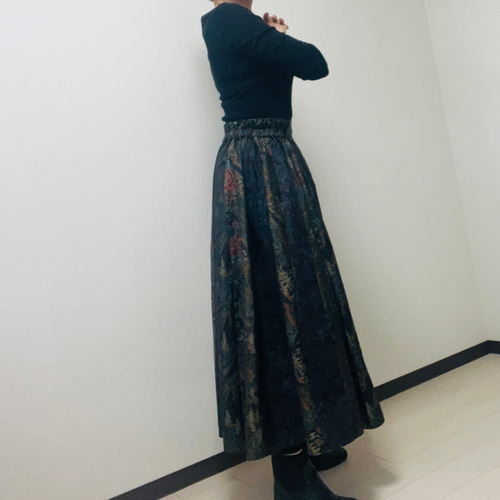 再販❇︎YURURU】大島紬14枚ギャザーたっぷり スカート 裏地付き 再販