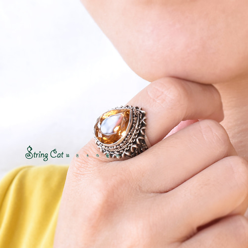 ネパール ネパール天然シトリン 925 シルバーリング 誕生石 メンズ