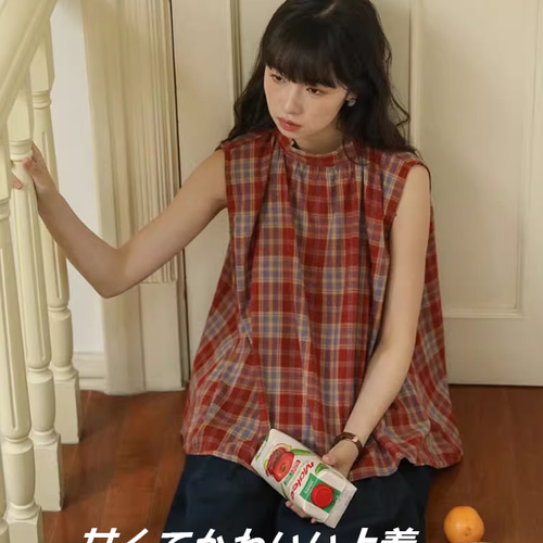 レトロなデザイン感のチェック柄シャツレディース夏2025新作リボン