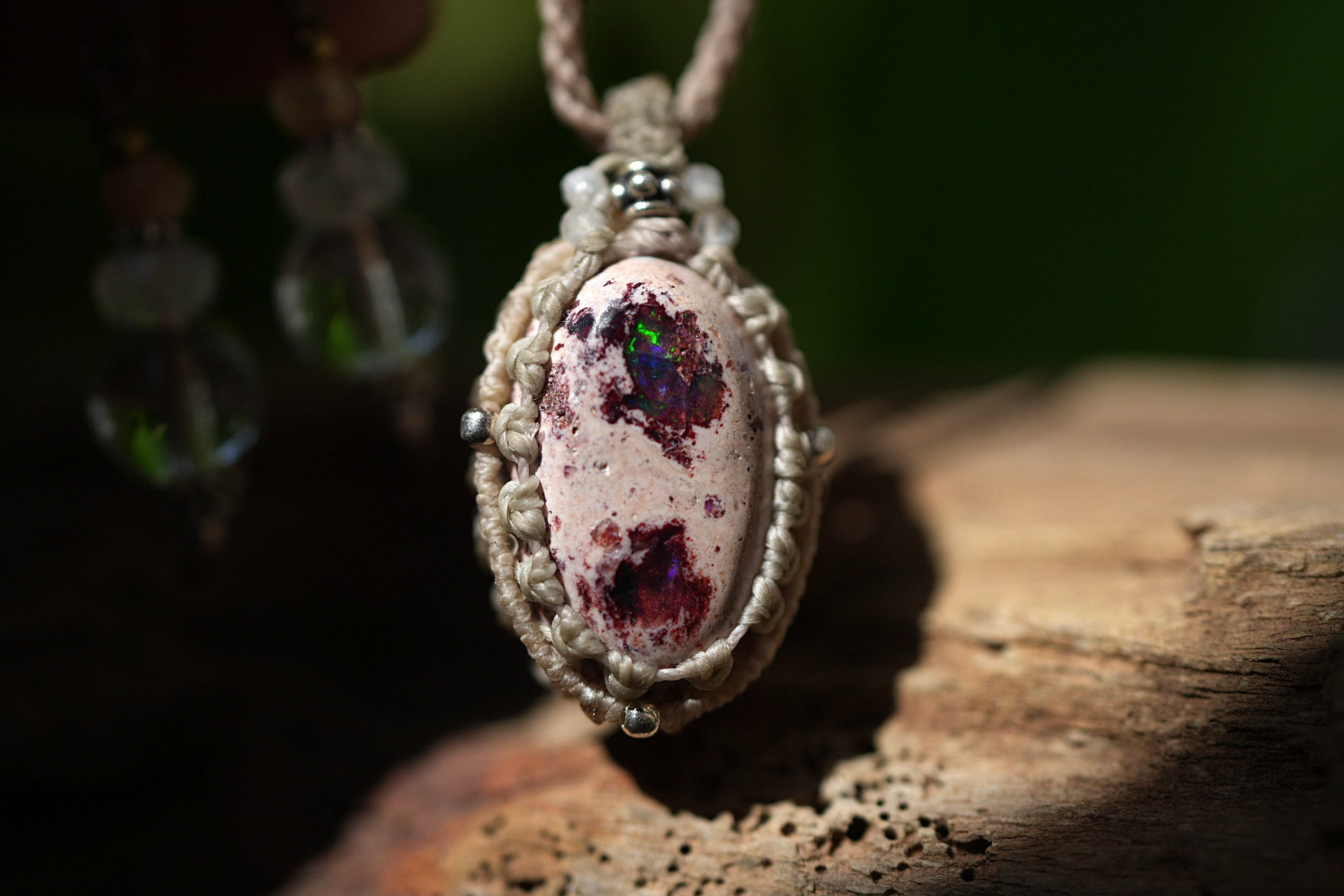 パワフル遊色効果★カンテラオパール マクラメネックレス1919