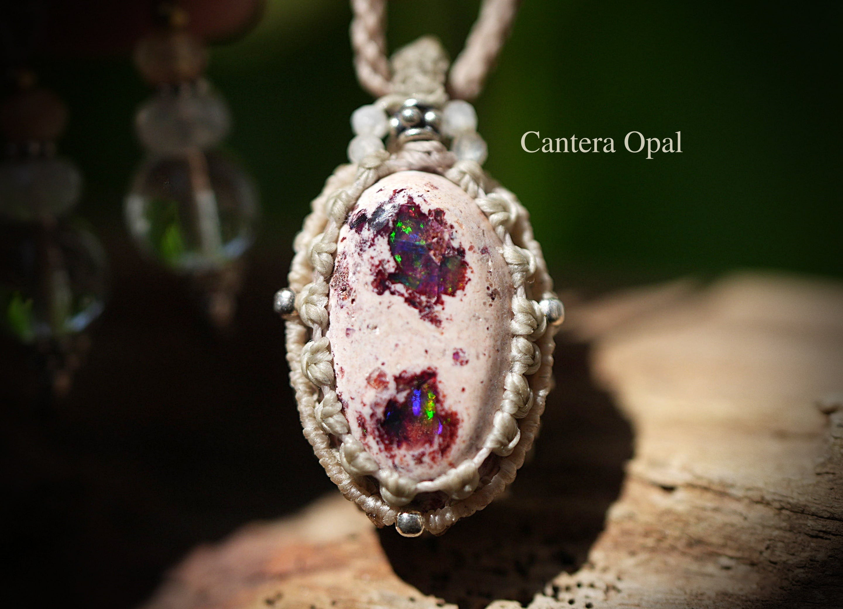 パワフル遊色効果★カンテラオパール マクラメネックレス1919