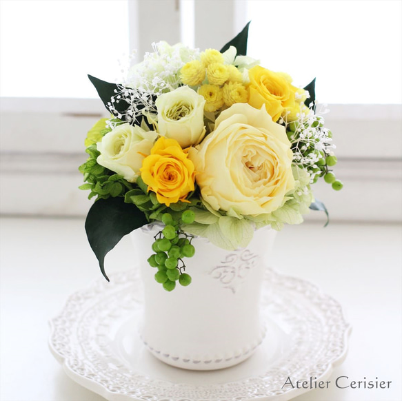 プリザーブドフラワー＜シャルロット SSサイズ＞イエロー バラ ミニアレンジ 【お祝い】 2枚目の画像