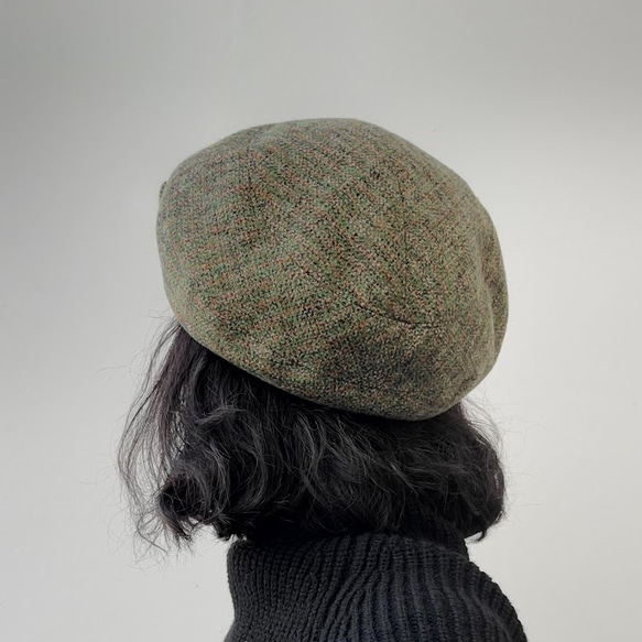 サークルベレー やわらかい手触り コットンツイード 春の足音 グリーン くるみボタン M 洗濯可 帽子 ベレー帽 5枚目の画像