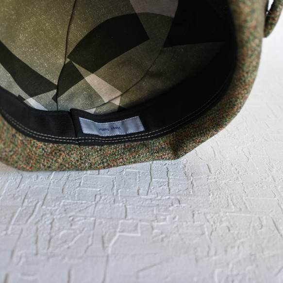 サークルベレー やわらかい手触り コットンツイード 春の足音 グリーン くるみボタン M 洗濯可 帽子 ベレー帽 9枚目の画像