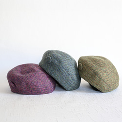 サークルベレー やわらかい手触り コットンツイード 春の足音 グリーン くるみボタン M 洗濯可 帽子 ベレー帽 11枚目の画像
