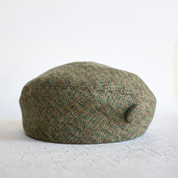 サークルベレー やわらかい手触り コットンツイード 春の足音 グリーン くるみボタン M 洗濯可 帽子 ベレー帽 6枚目の画像