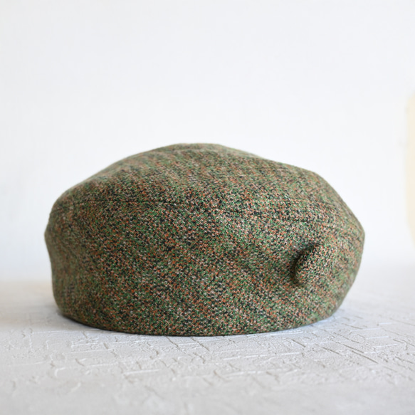 サークルベレー やわらかい手触り コットンツイード 春の足音 グリーン くるみボタン M 洗濯可 帽子 ベレー帽 6枚目の画像