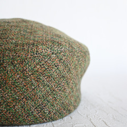 サークルベレー やわらかい手触り コットンツイード 春の足音 グリーン くるみボタン M 洗濯可 帽子 ベレー帽 8枚目の画像
